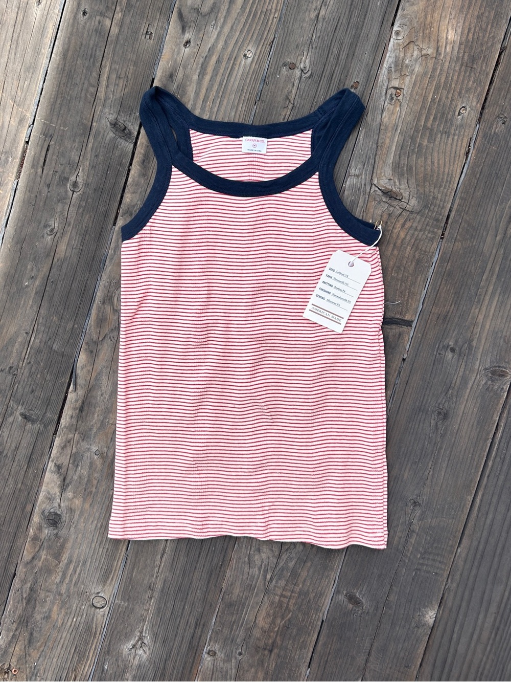 NWT Made in USA 100% Cotton Cavan & Co. Striped Ribbed Heritage Tank Top Medium